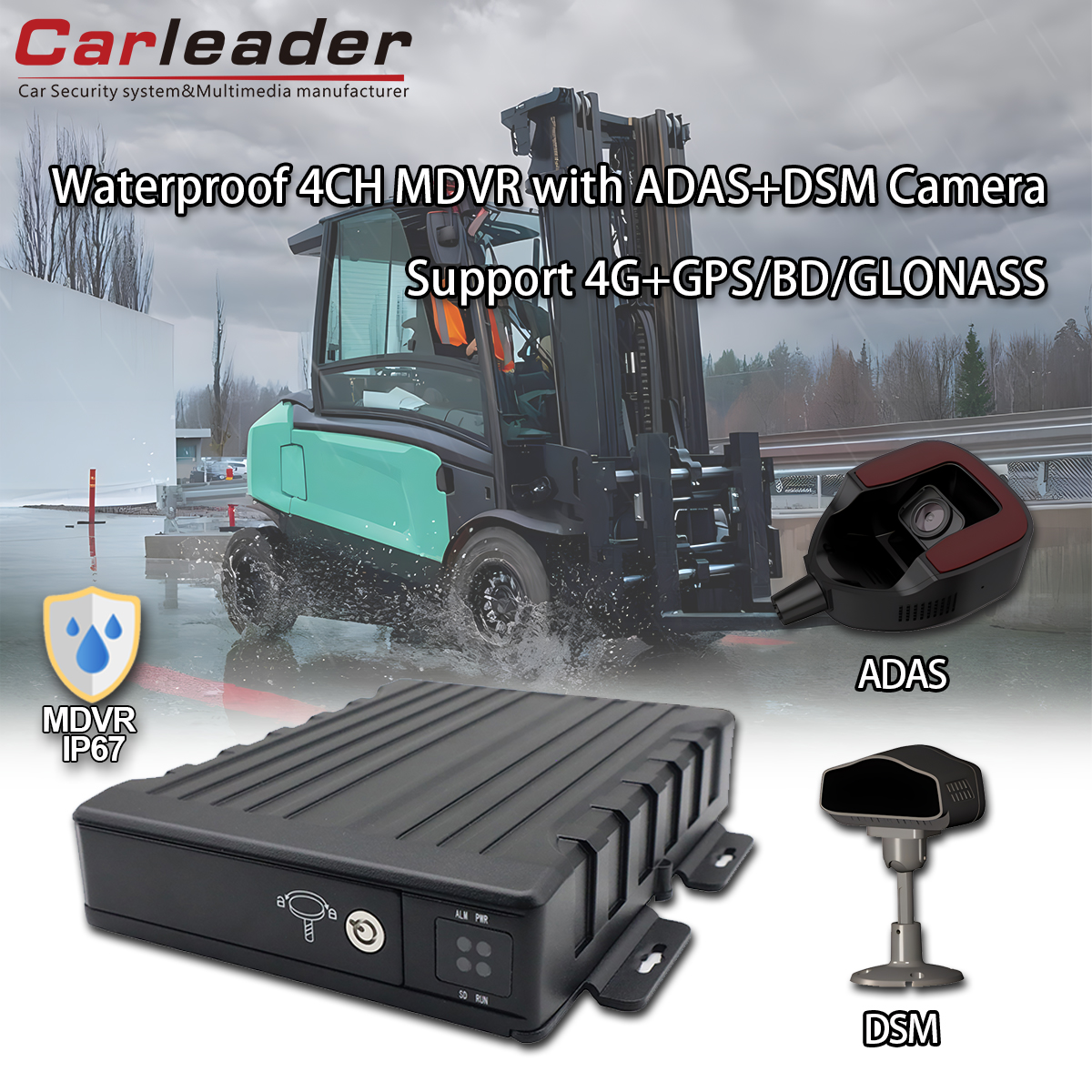 CARLEADER DVR móvil SD impermeable de 4 canales con cámara ADAS+DSM