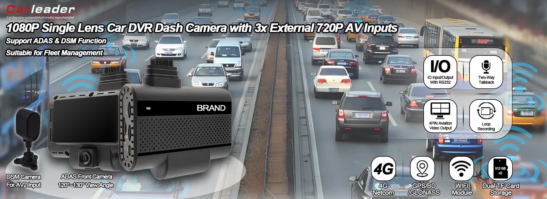 cámara de la rociada del coche DVR de la sola lente 1080P con 3 entradas externas 720P