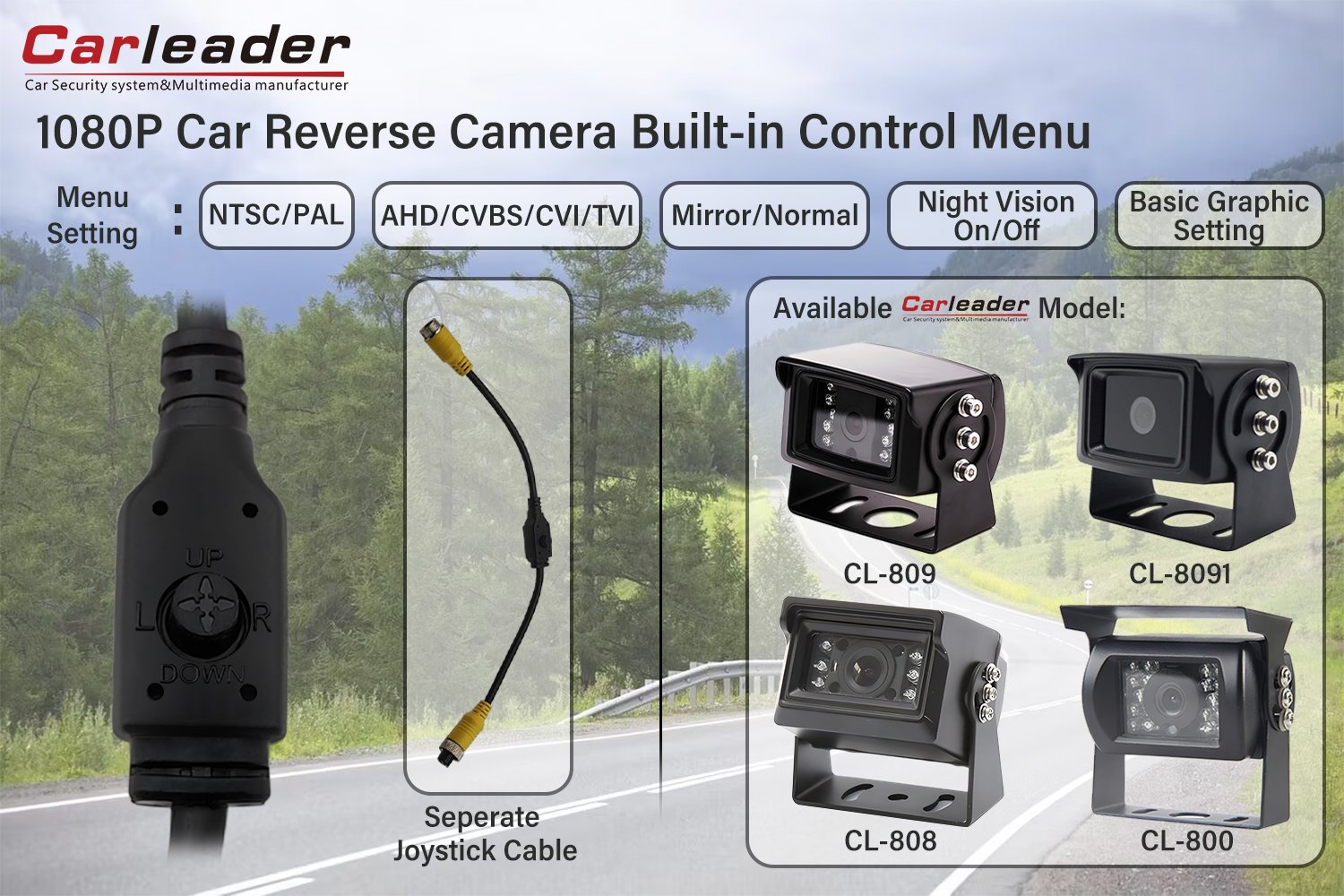 Cámara reversa de respaldo para automóvil con menú de control incorporado