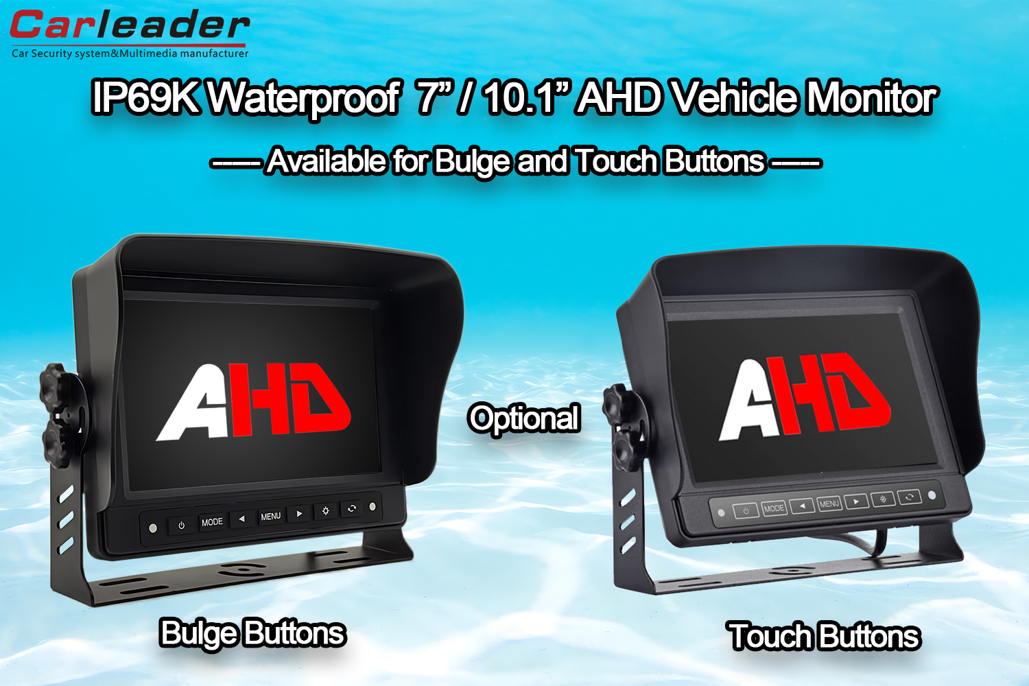 Monitor de marcha atrás AHD impermeable Carleader de 7/10,1 pulgadas ---- Diferencia entre botones abultados y botones táctiles