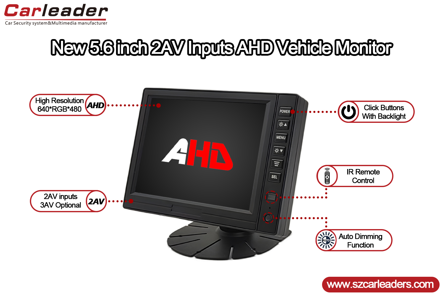 Monitor AHD con panel digital TFT LCD de 5 pulgadas
