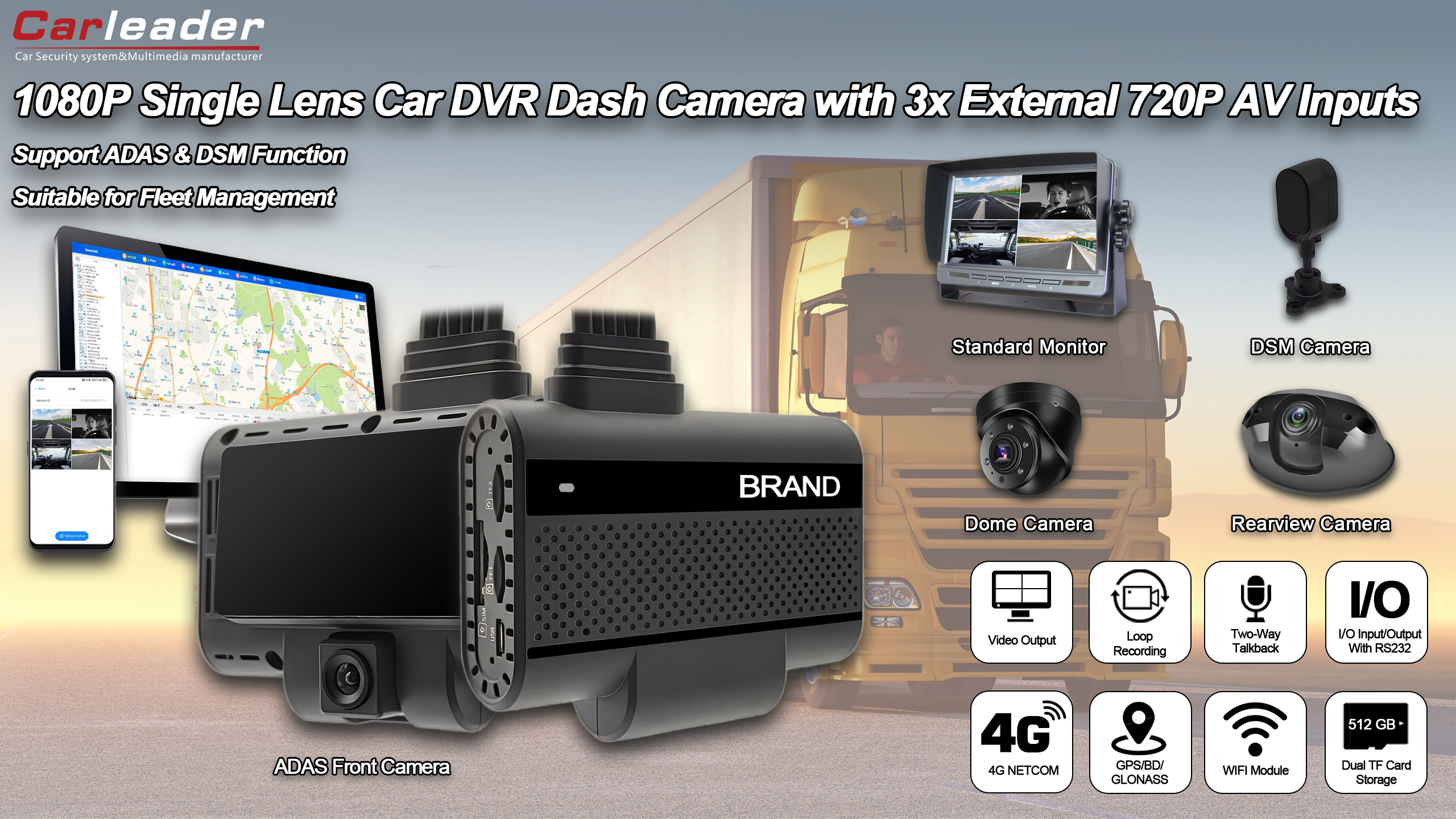 Carleader 4ch DVR AI Dash System para gestión de flotas