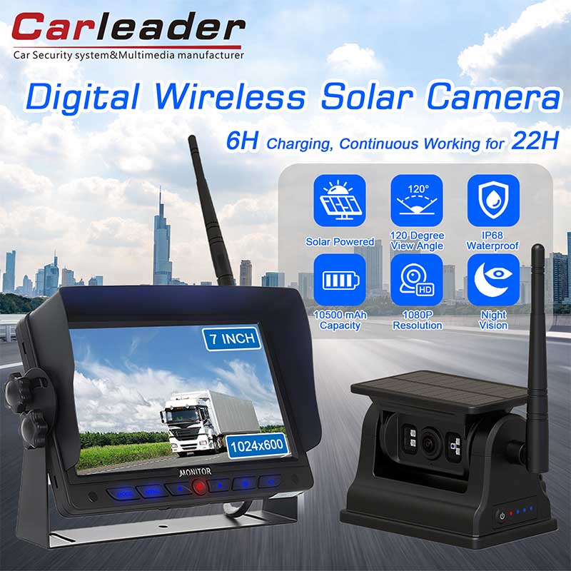 Kit de cámara trasera inalámbrica digital solar magnética de 7 pulgadas