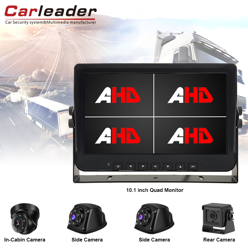 Actualice su experiencia de monitoreo con Carleader 10.1 pulgadas 4AV Entradas Quad View AHD Monitor de vehículos y kit de cámara